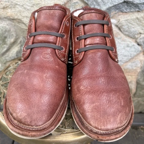 UGG Shearling Wool Lined Brown Leather Chukka Boots Men